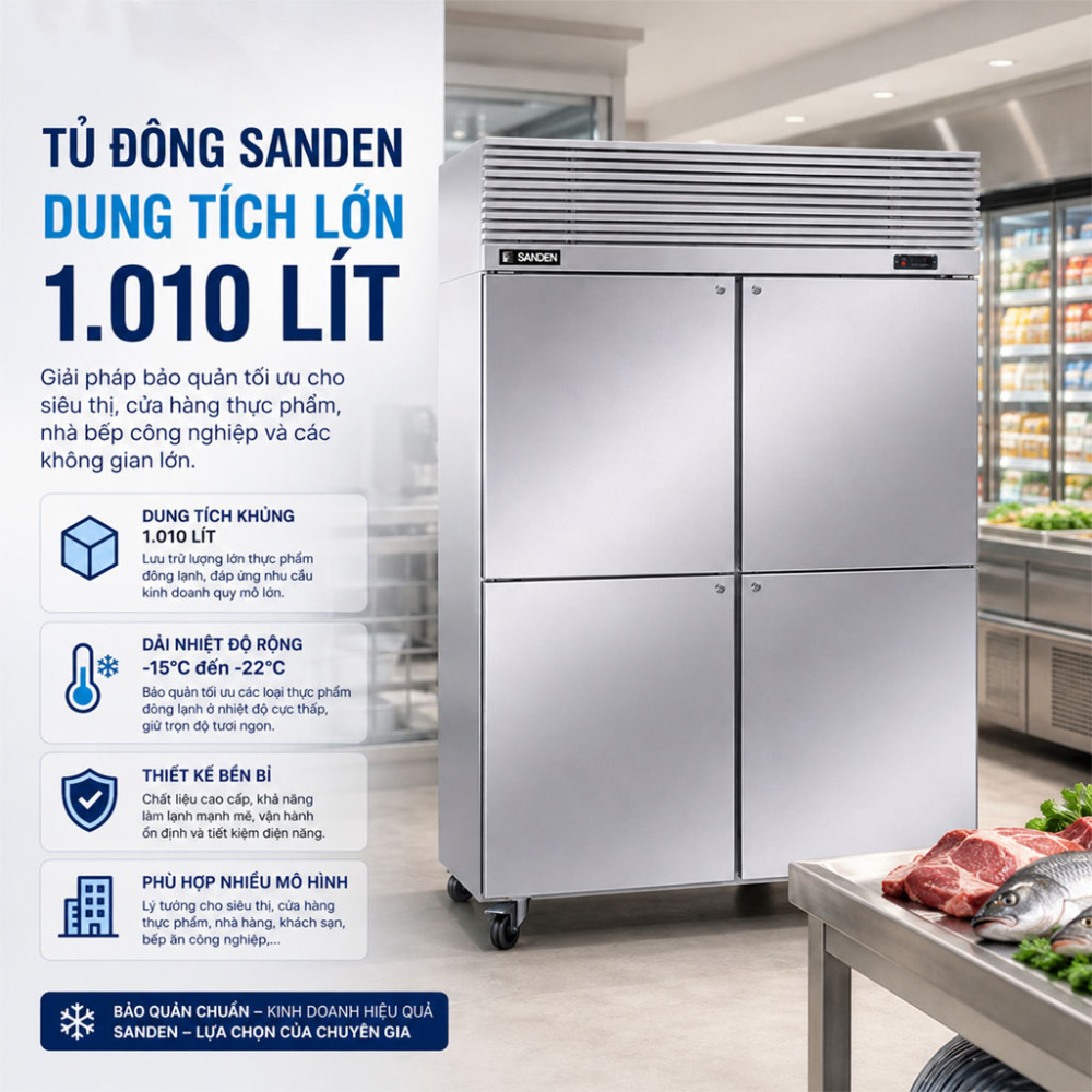 Tủ đông 4 cánh inox Sanden SRF-1233 - Hàng chính hãng