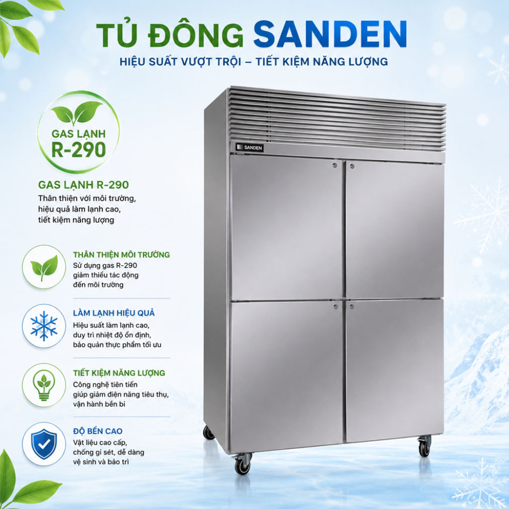 Tủ đông 4 cánh inox Sanden SRF-1233 - Hàng chính hãng