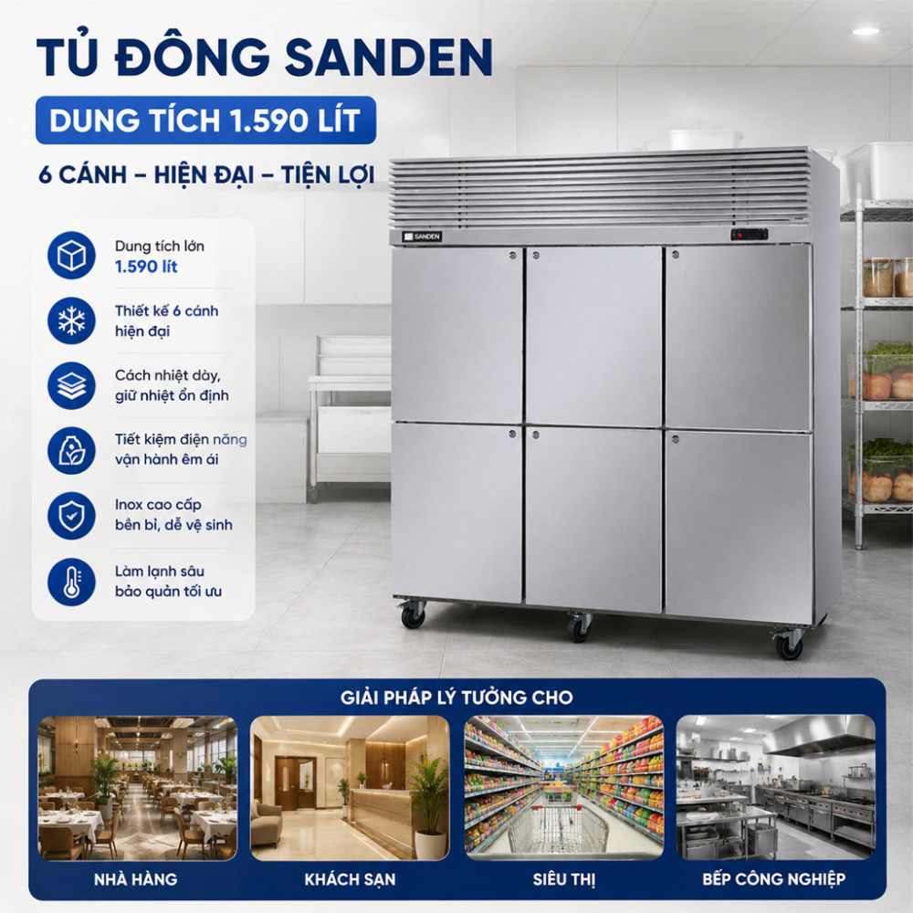 Tủ đông 6 cánh inox Sanden SRF-1853 - Hàng chính hãng
