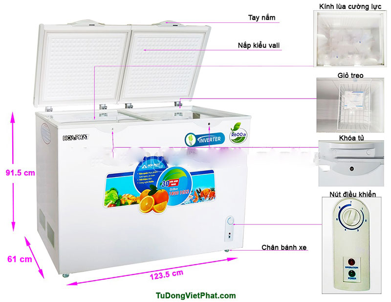 Tủ đông Inverter Hòa Phát HCFI-606S2Đ2 - Hàng chính hãng