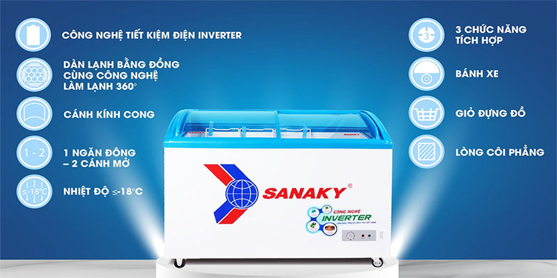 Tủ đông kính cong Sanaky VH3899K3 - Hàng chính hãng