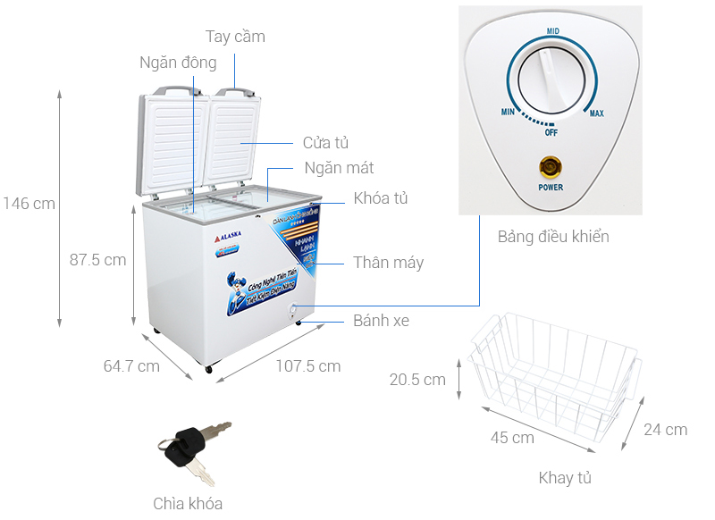 Tủ đông Alaska 2 ngăn BCD-3568C - Hàng chính hãng
