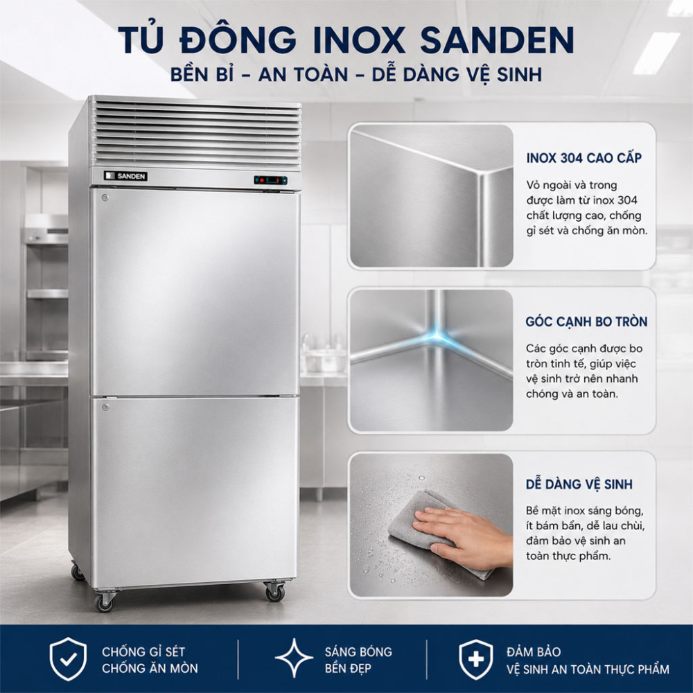 Tủ đông inox 304 Sanden SRF-0613 530L - Hàng chính hãng