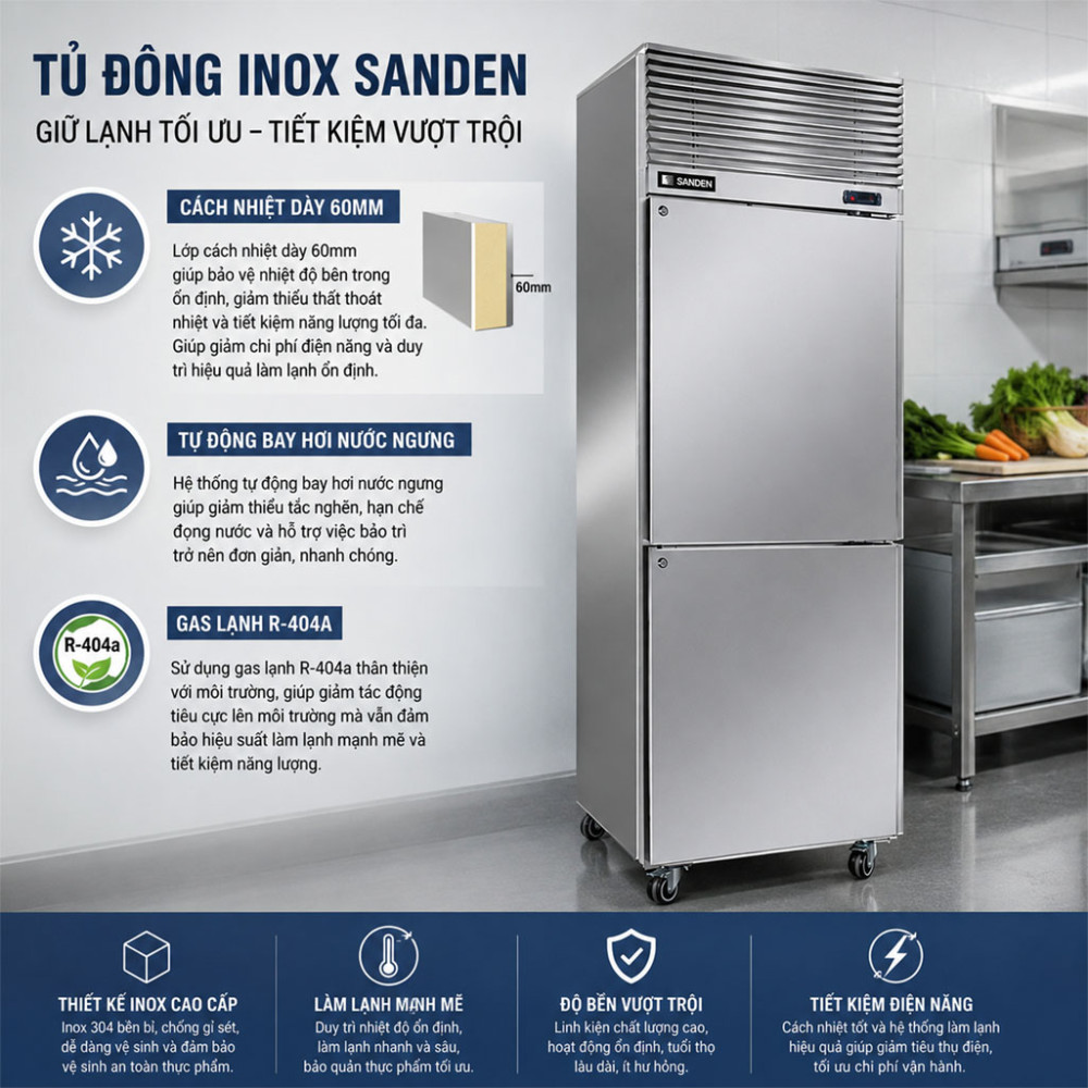 Tủ đông inox 304 Sanden SRF-0613 530L - Hàng chính hãng