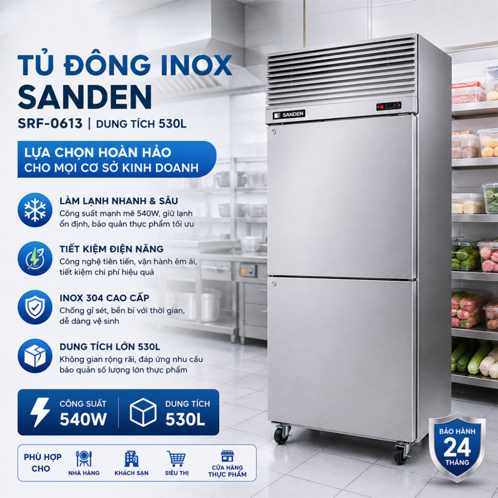 Tủ đông inox 304 Sanden SRF-0613 530L - Hàng chính hãng