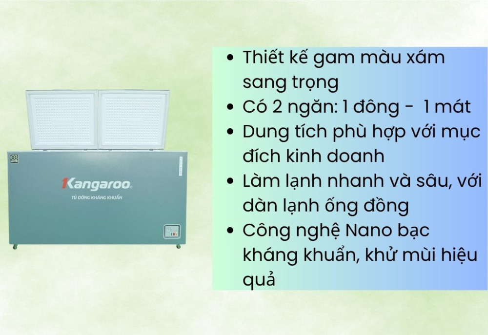 Tủ đông mát kháng khuẩn Kangaroo 415 lít KG415G2D - Hàng chính hãng