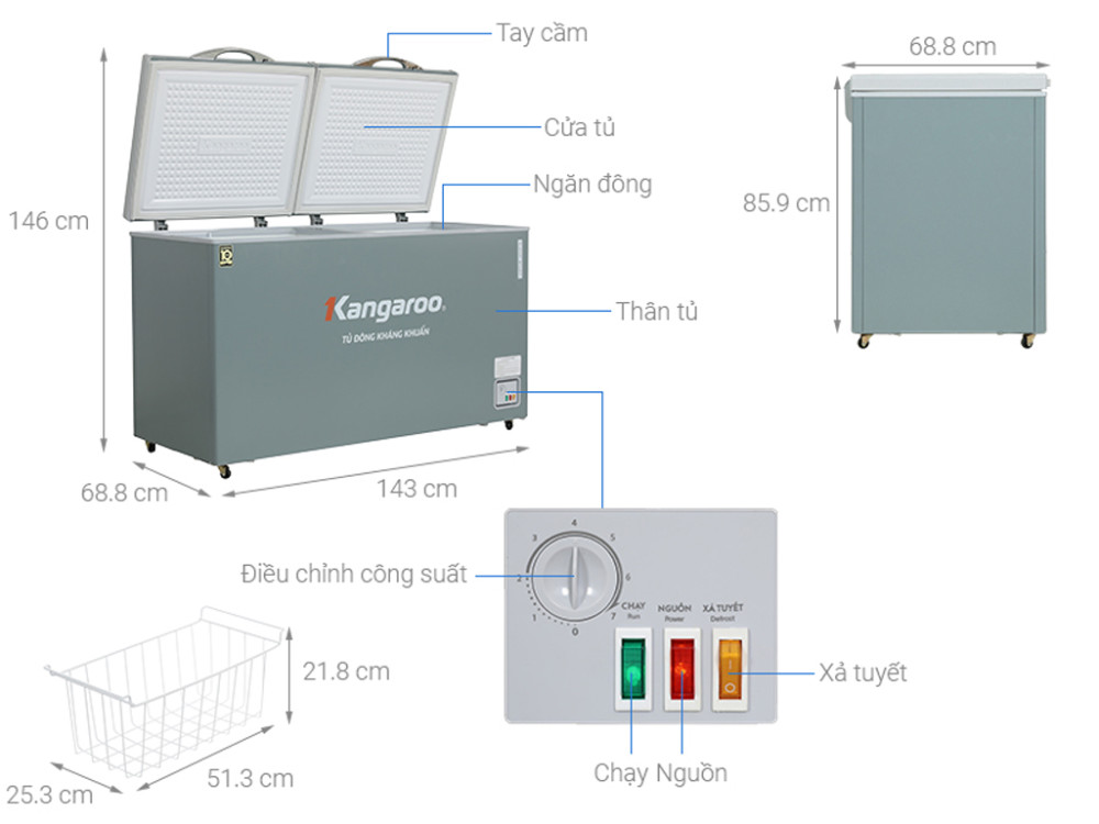 Tủ đông kháng khuẩn KKangaroo 430 lít KGFZ490NG1 - Hàng chính hãng