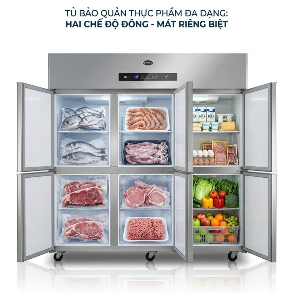 Tủ đông mát 6 cánh inox 2 ngăn lạnh trực tiếp Oucboll BCD-1800 - Hàng chính hãng