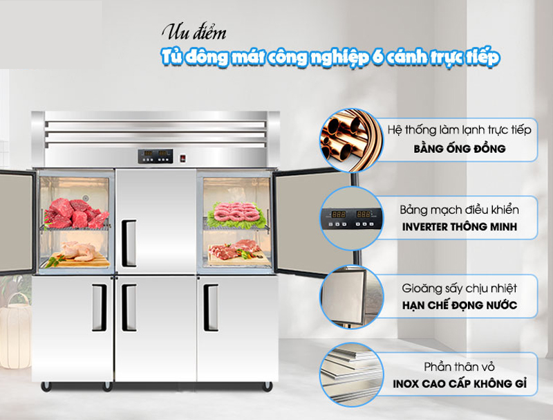 Tủ đông mát inox 6 cánh Fushima FSM-TDM6C - Hàng chính hãng
