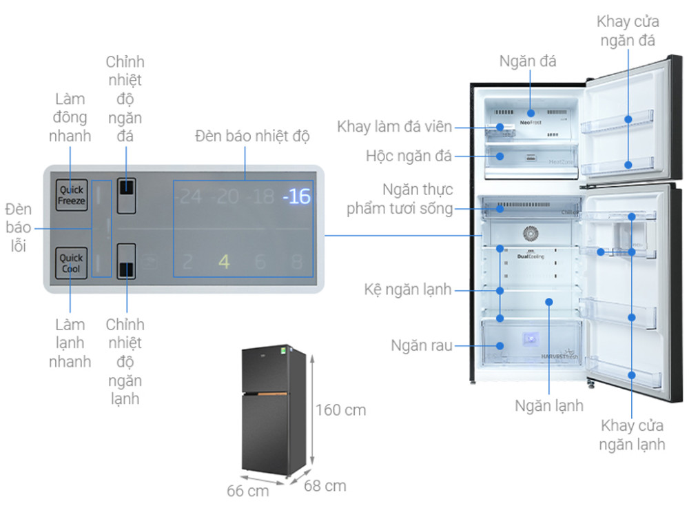Tủ lạnh Beko Inverter 340 lít RDNT371I50VK - Hàng chính hãng
