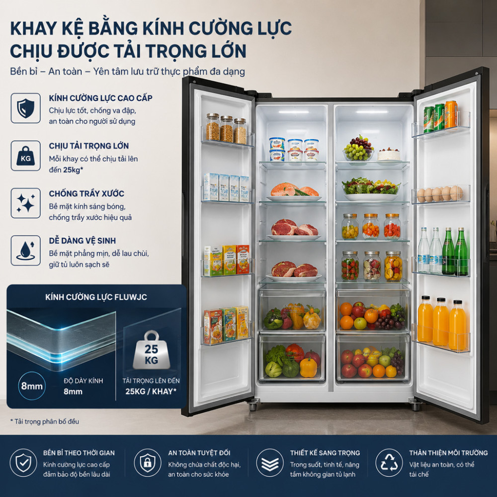 Tủ lạnh Funiki Inverter 535 lít Side By Side HR SS8535TDG - Hàng chính hãng