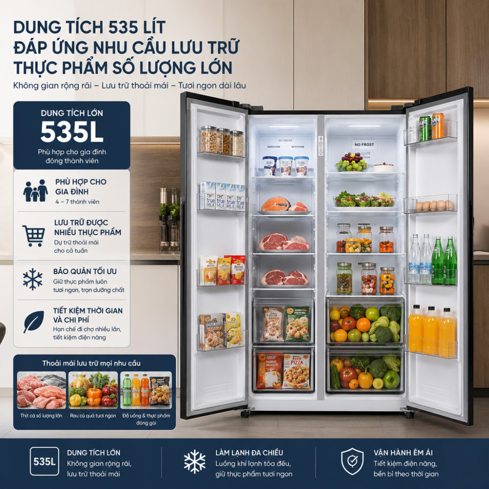 Tủ lạnh Funiki Inverter 535 lít Side By Side HR SS8535TDG - Hàng chính hãng