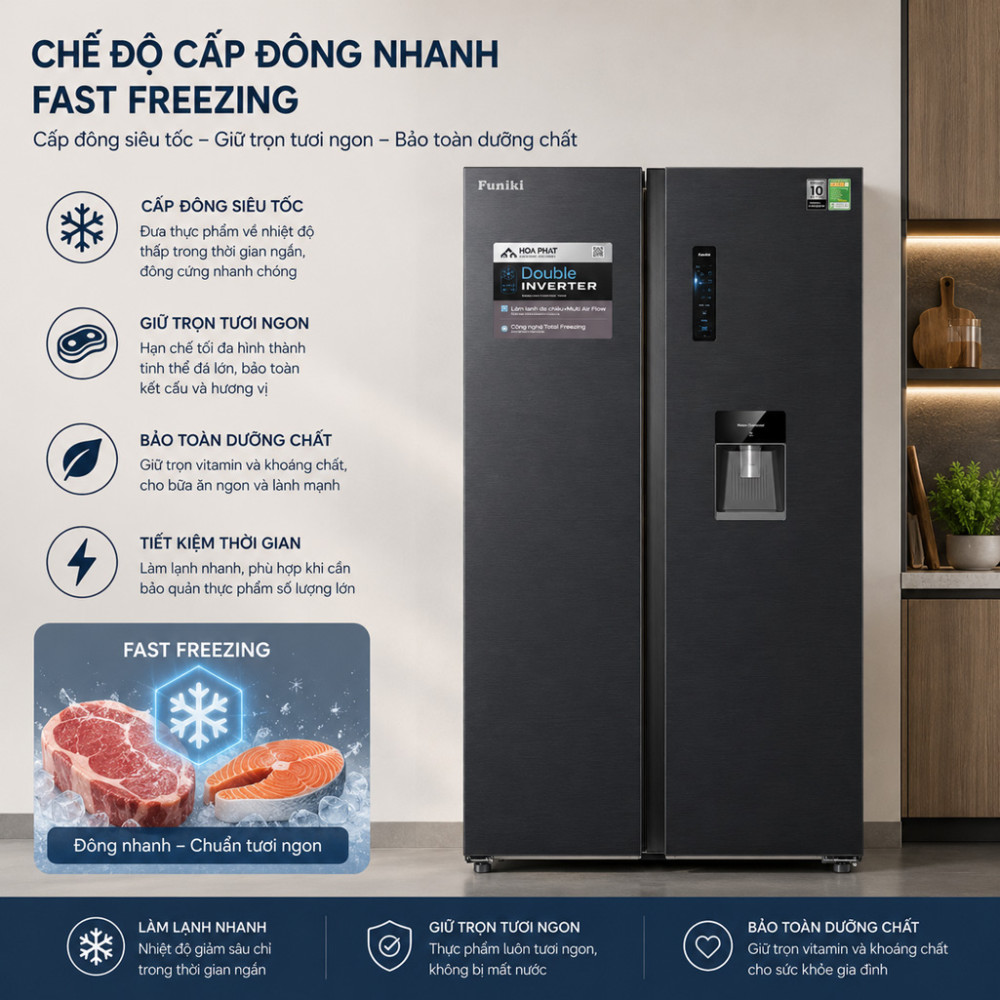 Tủ lạnh Funiki Inverter 535 lít Side By Side HR SS8535TDG - Hàng chính hãng