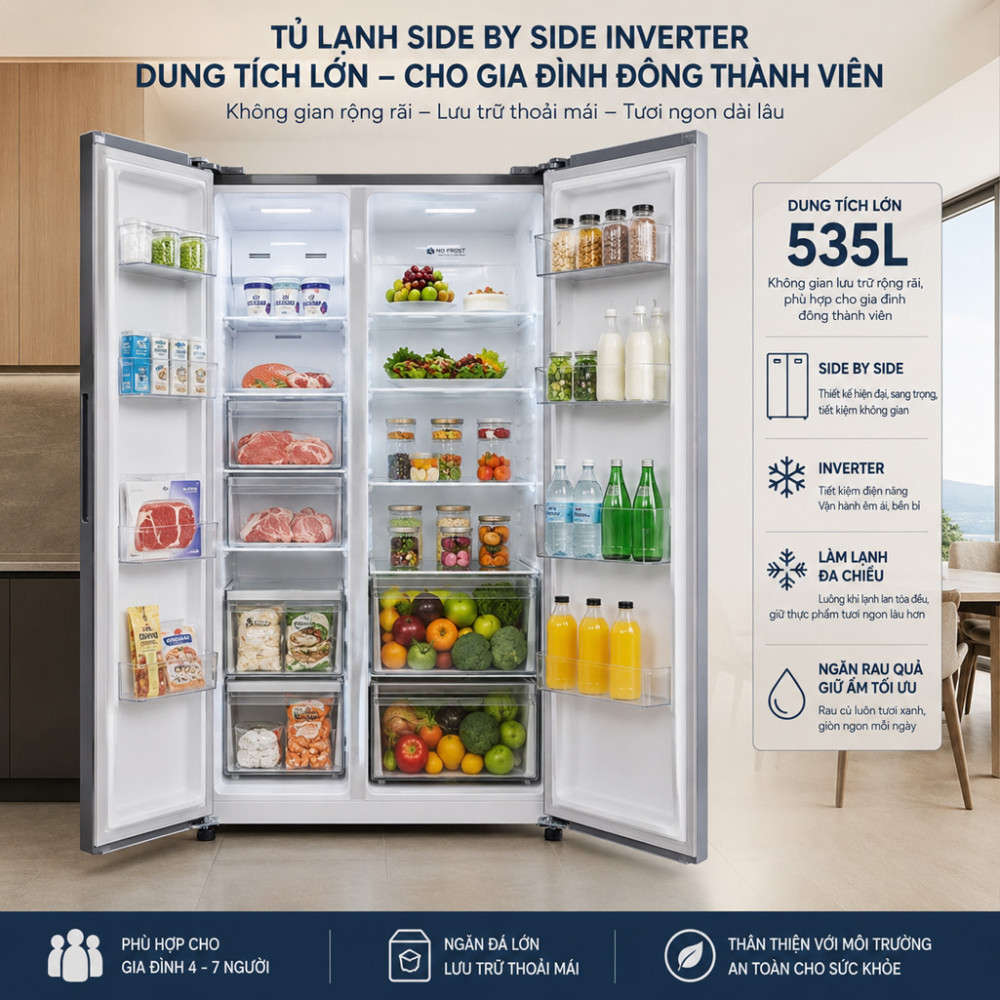Tủ lạnh Funiki Inverter 535 lít Side By Side HR SS8535DG - Hàng chính hãng