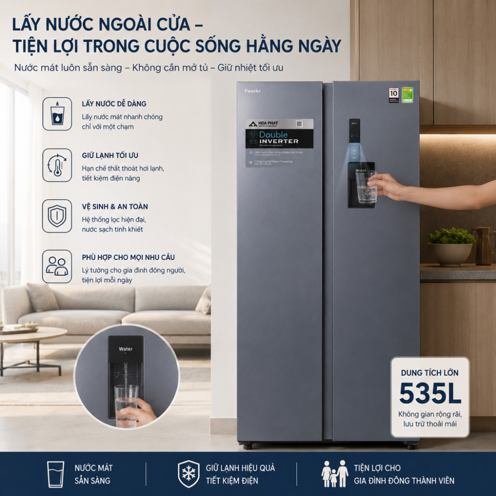 Tủ lạnh Funiki Inverter 535 lít Side By Side HR SS8535DG - Hàng chính hãng