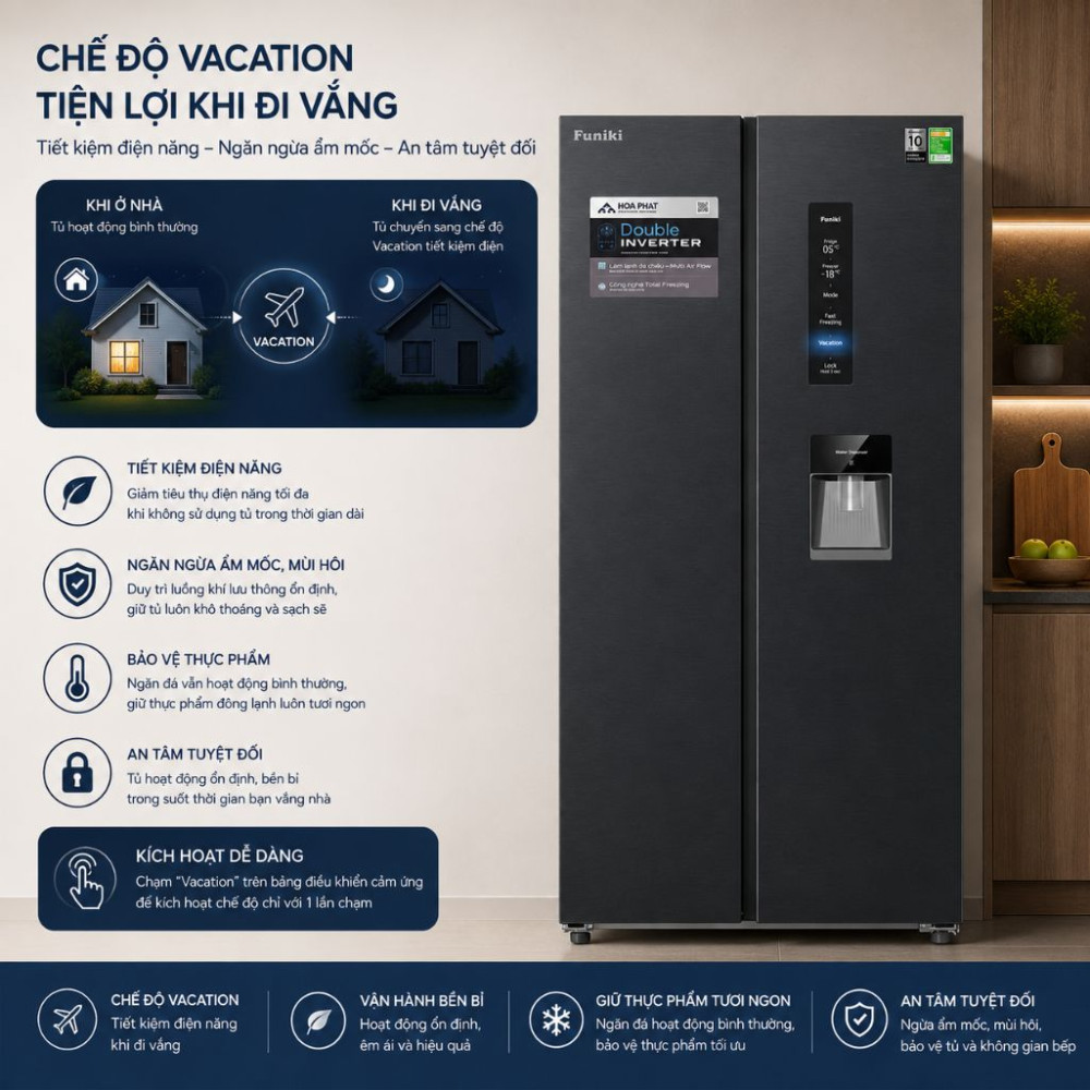 Tủ lạnh Funiki Inverter 535 lít Side By Side HR SS8535TDG - Hàng chính hãng