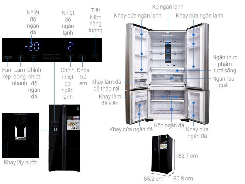 Tủ lạnh Hitachi Inverter R-WB730PGV6X GBK 587 lít - Hàng chính hãng
