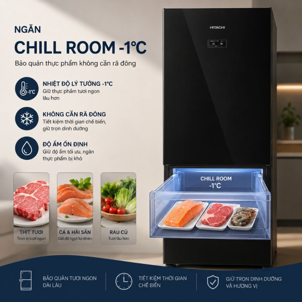 Tủ lạnh Hitachi Inverter 323 lít HRBN6340DGBKVN - Hàng chính hãng
