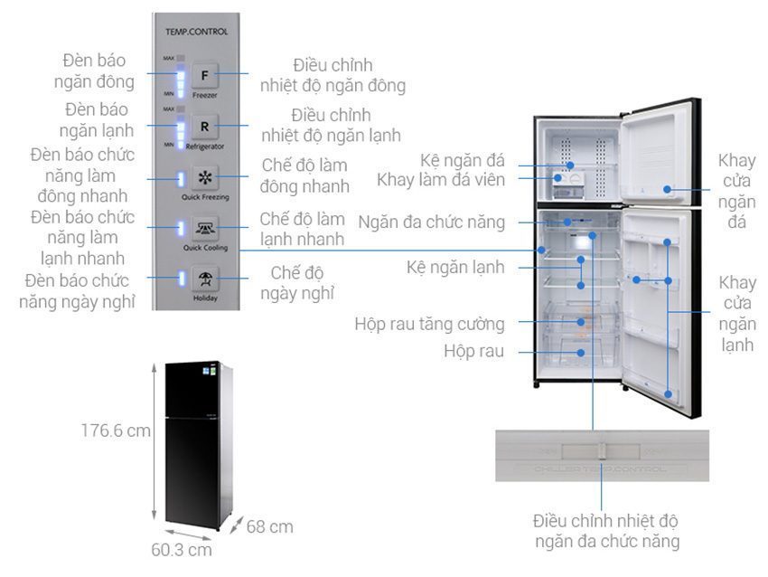 Tủ lạnh Inverter Aqua AQR-IG377DN GB - Hàng chính hãng