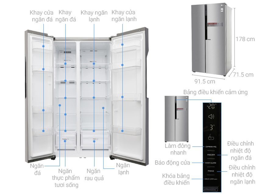 Tủ lạnh LG Inverter 613 lít GR-B247JDS - Hàng chính hãng