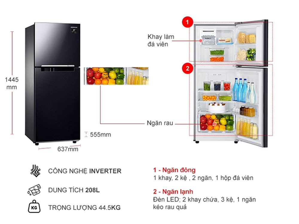Tủ lạnh Samsung Inverter 208 lít RT20HAR8DBU - Hàng chính hãng
