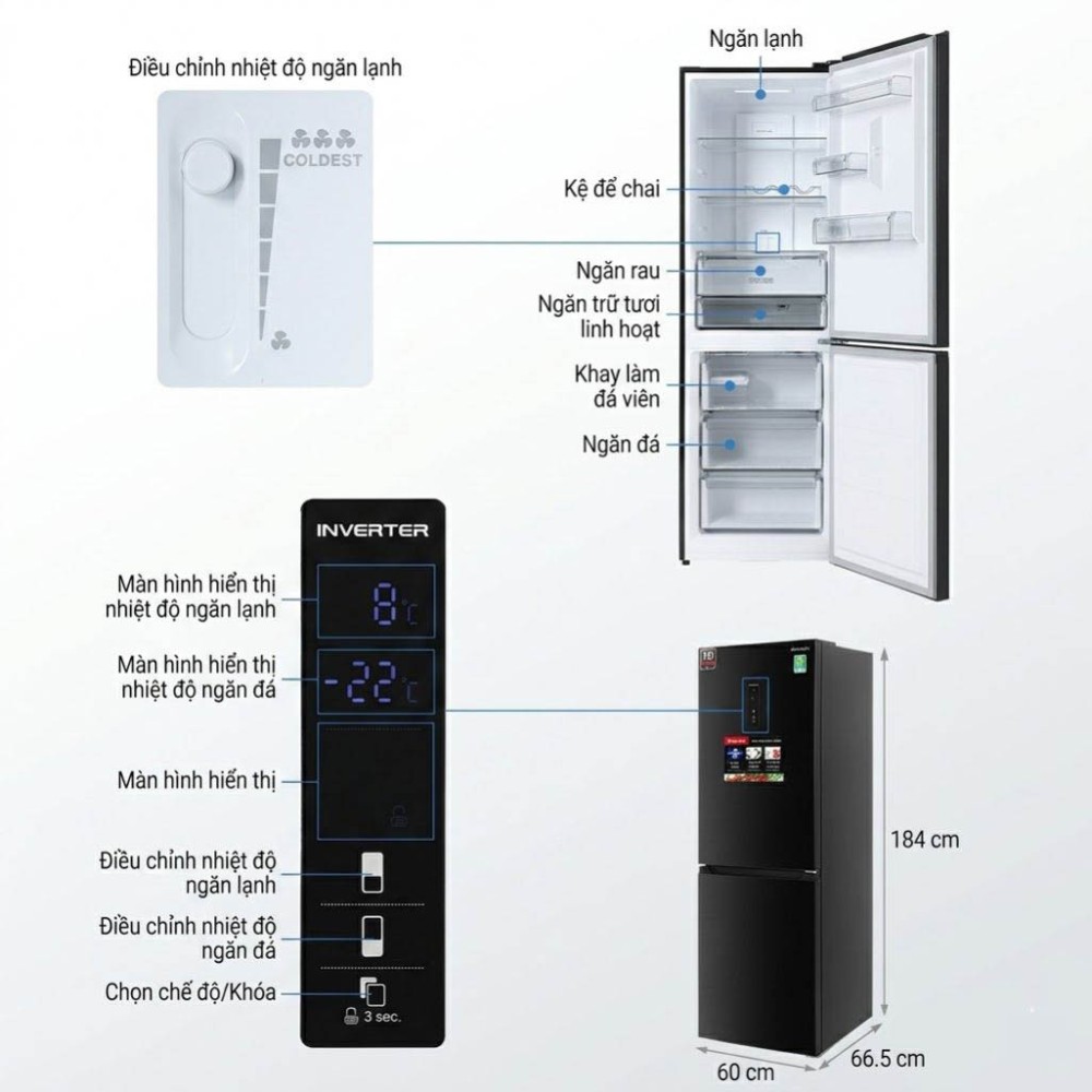 Tủ lạnh Sharp Inverter 323 lít SJ-BF330V-DG - Hàng chính hãng