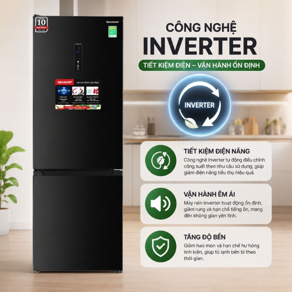 Tủ lạnh Sharp Inverter 323 lít SJ-BF330V-DG - Hàng chính hãng