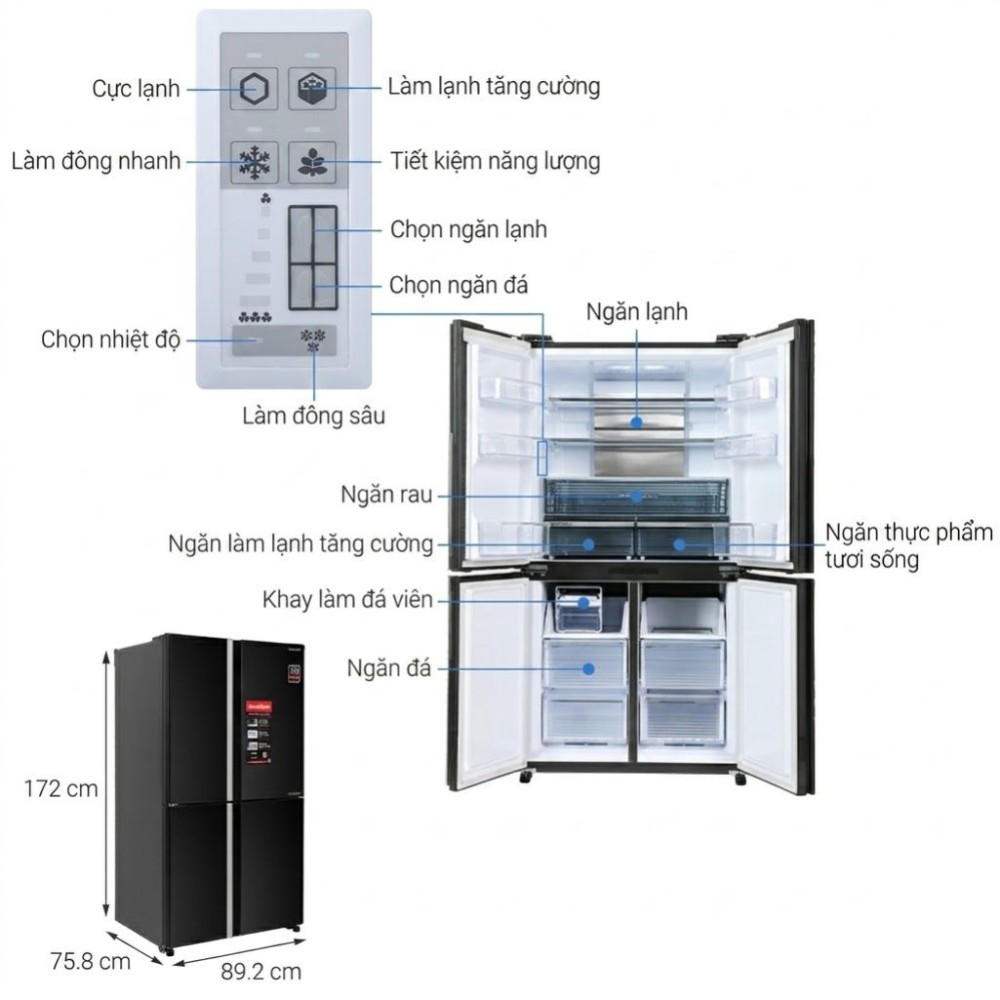 Tủ lạnh Sharp Inverter 525 lít Multi Door SJ-FX610V-MK - Hàng chính hãng