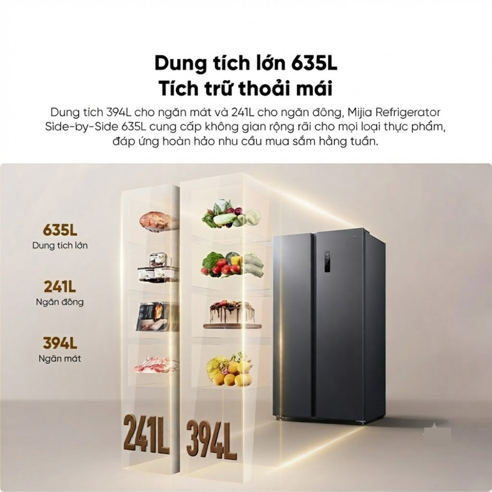 Tủ lạnh Xiaomi 2 cánh Side by Side Mijia Refrigerator 635L LTP4597VN - Hàng chính hãng