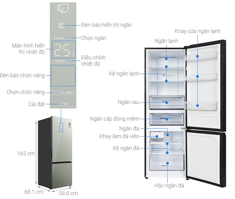 Tủ lạnh Aqua Inverter 292 lít AQR-B350MA(GM) - Hàng chính hãng