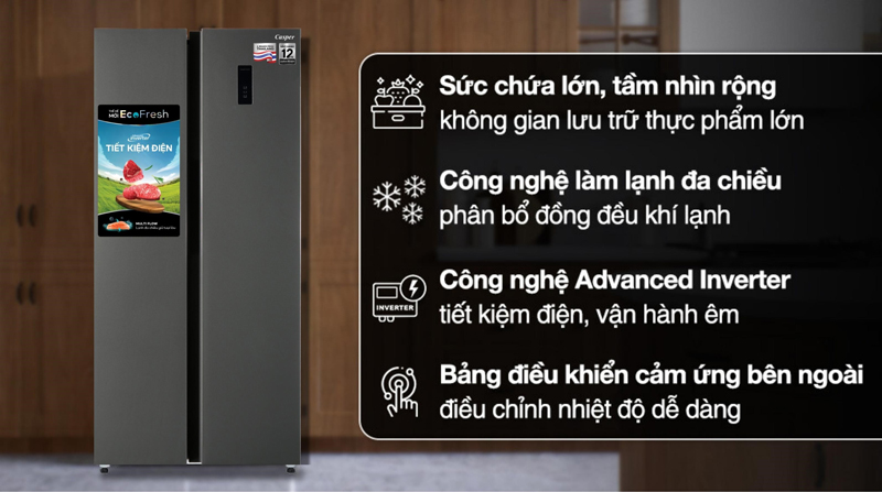 Tủ lạnh Casper Inverter 458 lít RS-460PG - Hàng chính hãng