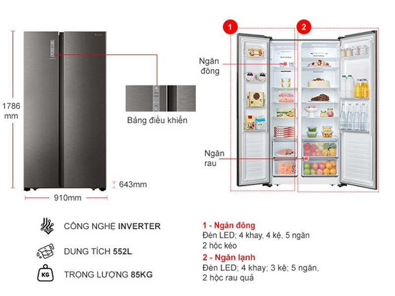 Tủ lạnh Casper RS-570VT (552 lít) - Hàng chính hãng