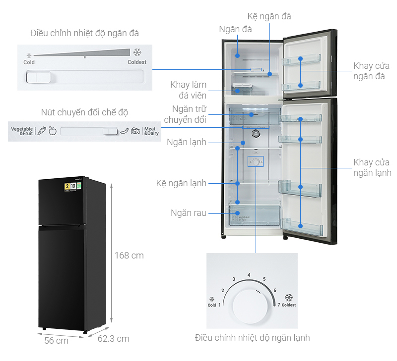 Tủ lạnh Hitachi inverter 260 lít HRTN5275MFUVN - Hàng chính hãng