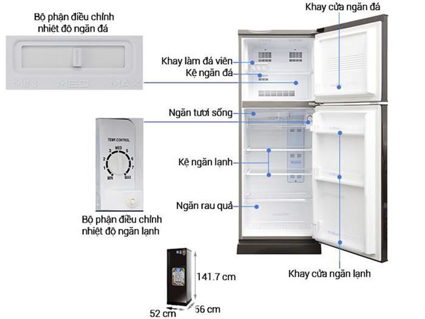 Tủ lạnh inverter 205 lít Aqua AQR-I209DNDC - Hàng chính hãng