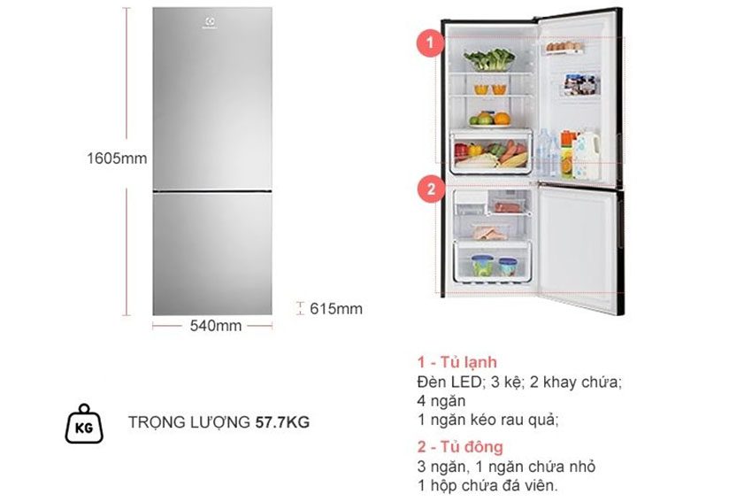 Tủ lạnh inverter 250 lít Electrolux EBB2802H-A - Hàng chính hãng