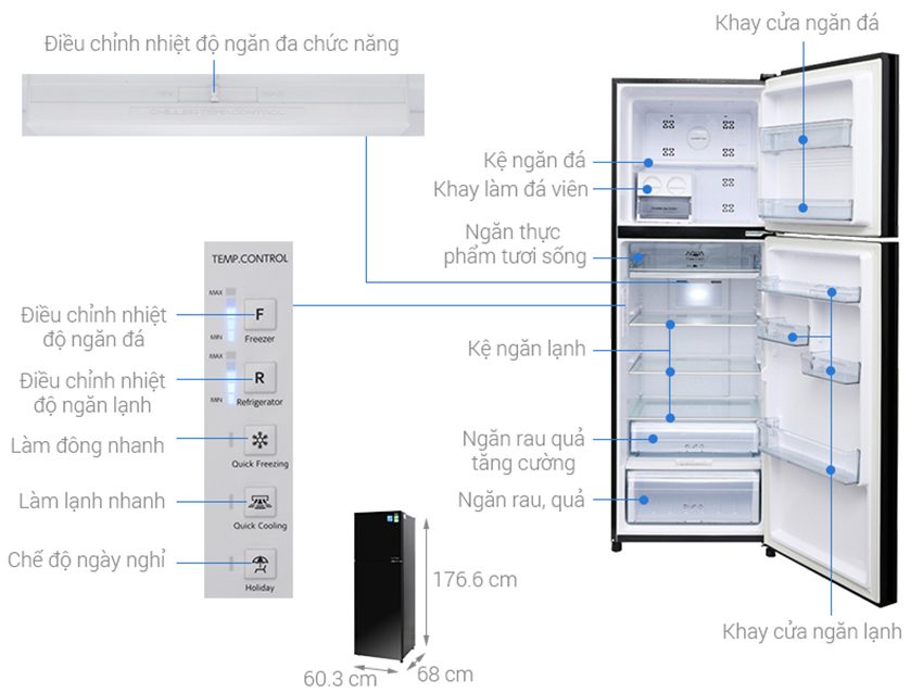 Tủ lạnh inverter 373 lít Aqua AQR-IG386DN(GBN) - Hàng chính hãng