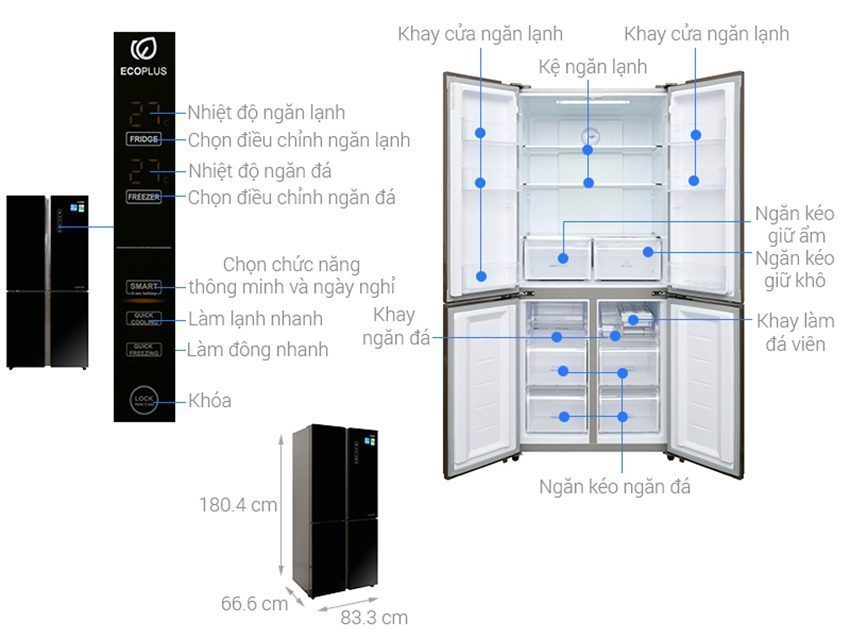 Tủ lạnh bốn cửa inverter Aqua AQR-IG525AM GB - Hàng chính hãng