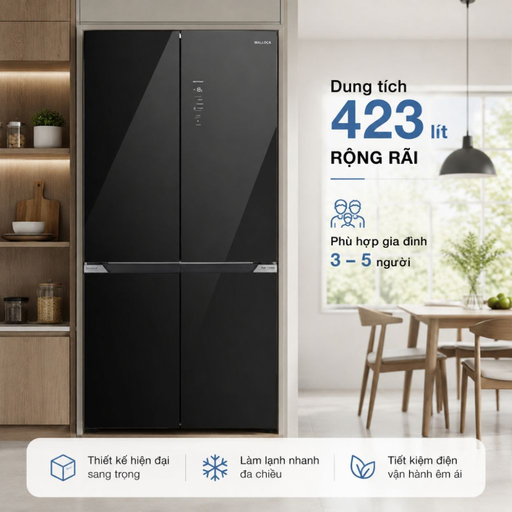 Tủ lạnh kitchen-fit 4 cánh 79cm 423L Malloca MF428SBI - Hàng chính hãng