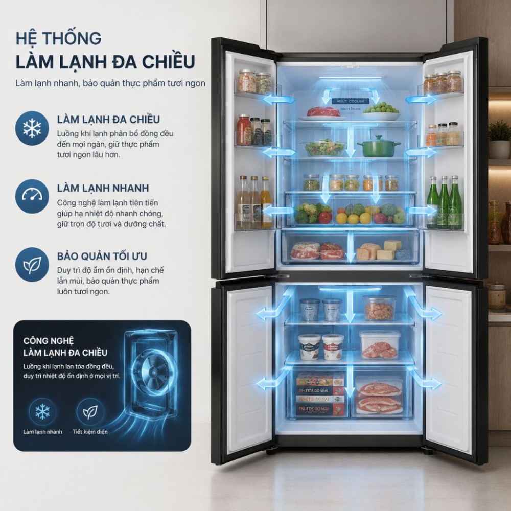 Tủ lạnh kitchen-fit 4 cánh 79cm 423L Malloca MF428SBI - Hàng chính hãng