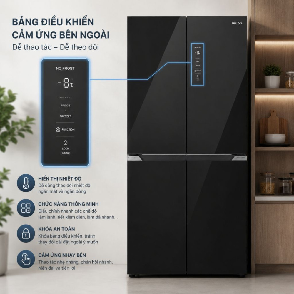 Tủ lạnh kitchen-fit 4 cánh 79cm 423L Malloca MF428SBI - Hàng chính hãng