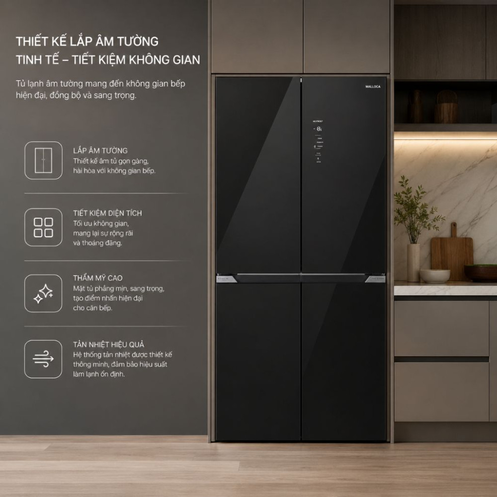 Tủ lạnh kitchen-fit 4 cánh 79cm 423L Malloca MF428SBI - Hàng chính hãng