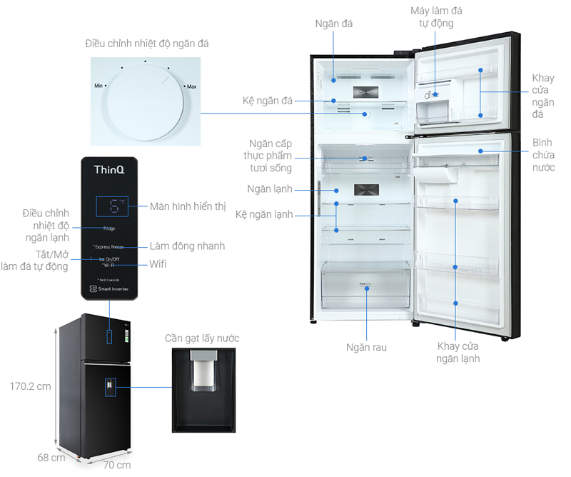 Tủ lạnh LG Inverter 374 lít GN-D372BLA - Hàng chính hãng
