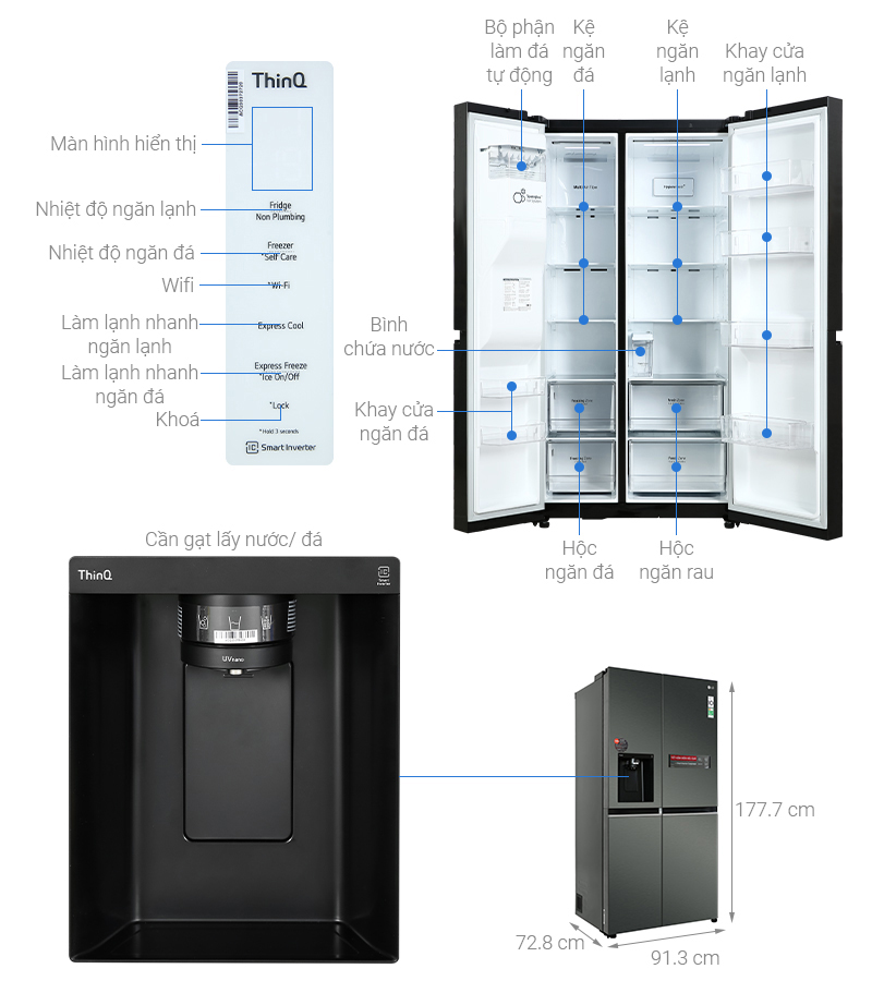 Tủ lạnh LG Inverter 635 lít Side By Side GR-D257MC - Hàng chính hãng