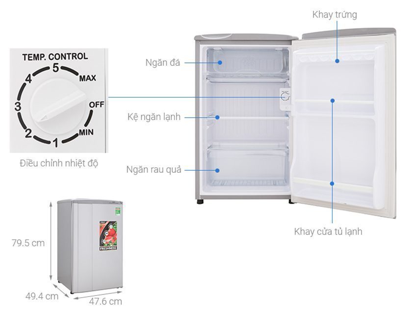 Tủ lạnh mini Aqua AQR-95ER (SS) - Hàng chính hãng
