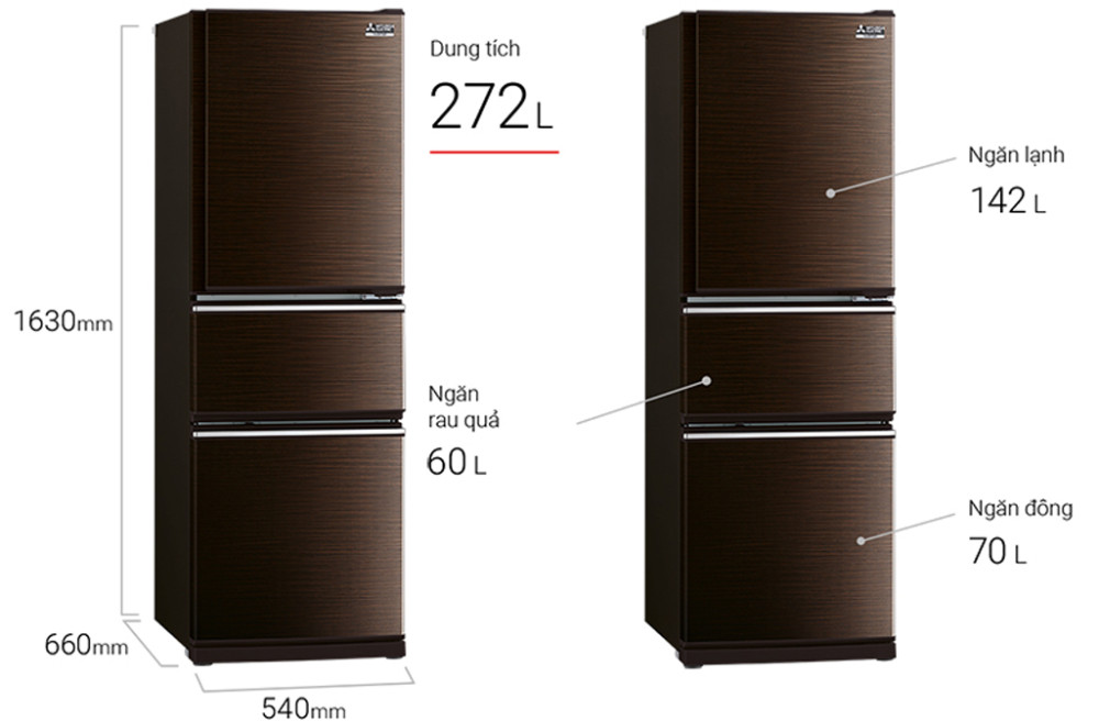 Tủ lạnh Mitsubishi Electric inverter 272 lít MR-CX35EM-BRW-V  - Hàng chính hãng