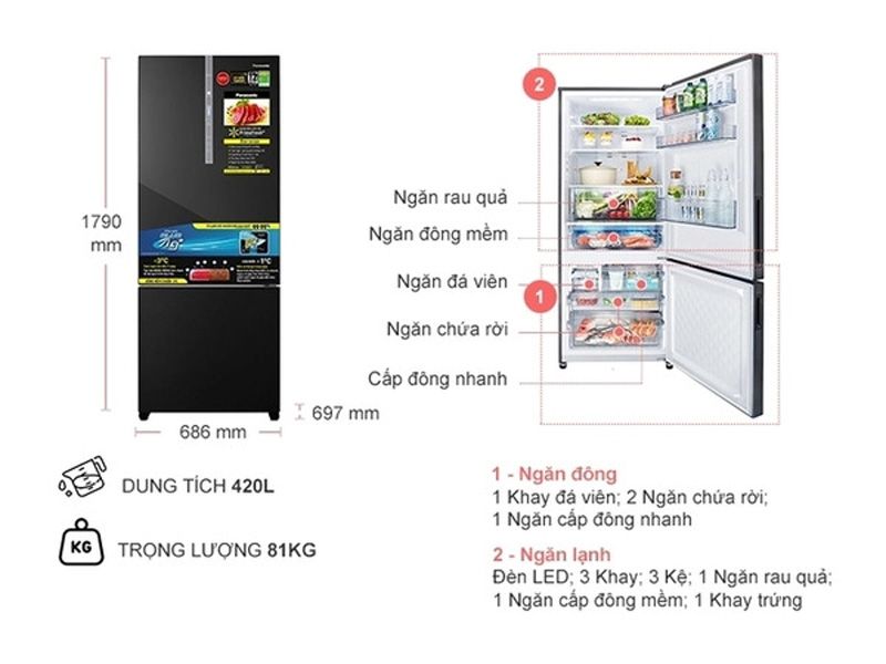 Tủ lạnh Panasonic Inverter 420 lít NR-BX471XGKV - Hàng chính hãng