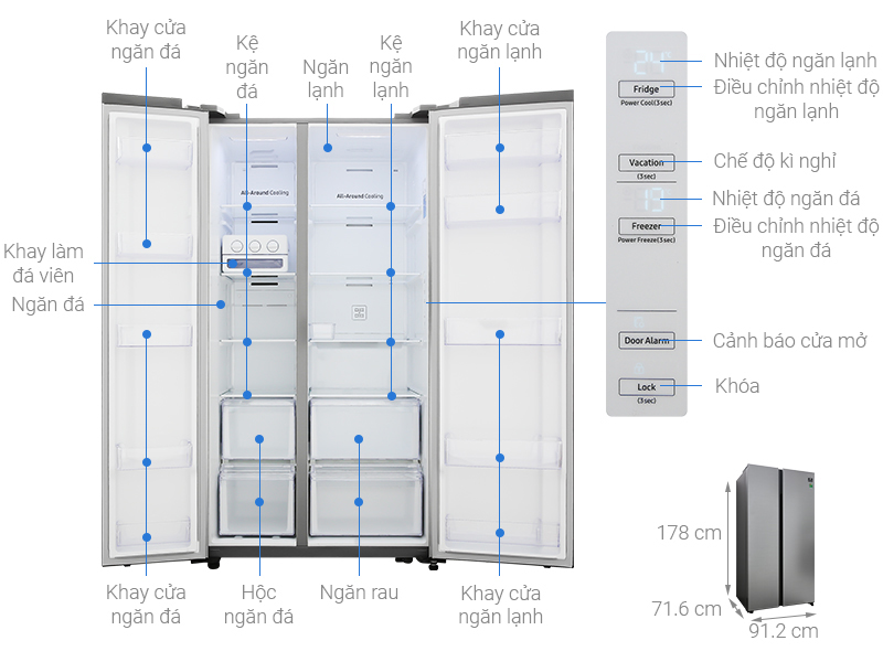 Tủ lạnh Samsung Inverter 647 lít RS62R5001M9/SV - Hàng chính hãng
