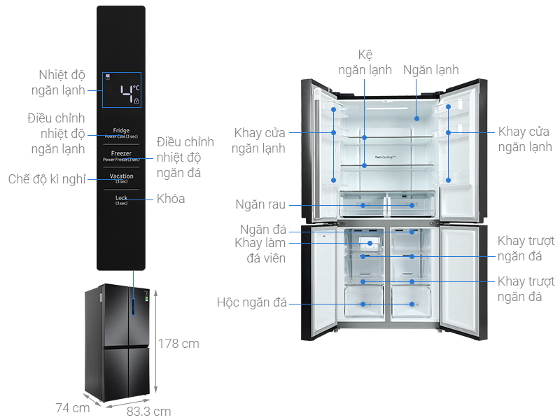 Tủ lạnh Samsung Inverter RF48A4000B4/SV (488 lít) - Hàng chính hãng