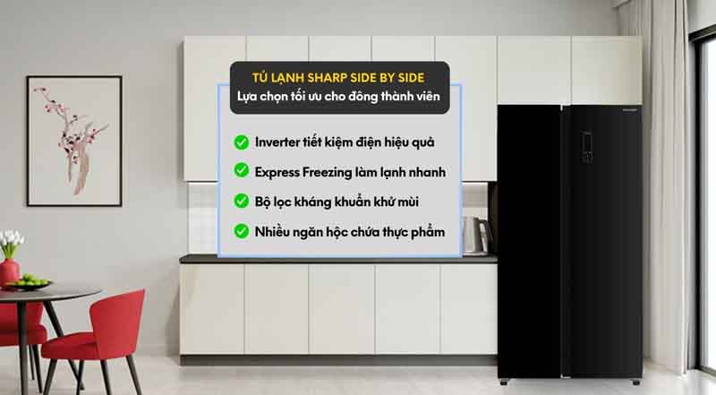 Tủ lạnh Sharp Inverter 532 lít SJ-SBX530VG-BK - Hàng chính hãng