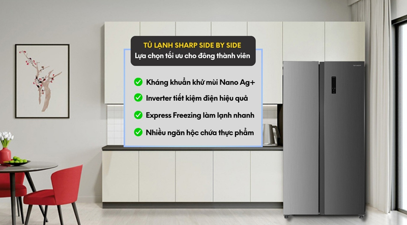 Tủ lạnh Sharp Inverter 442 lít SJ-SBX440V-SL - Hàng chính hãng